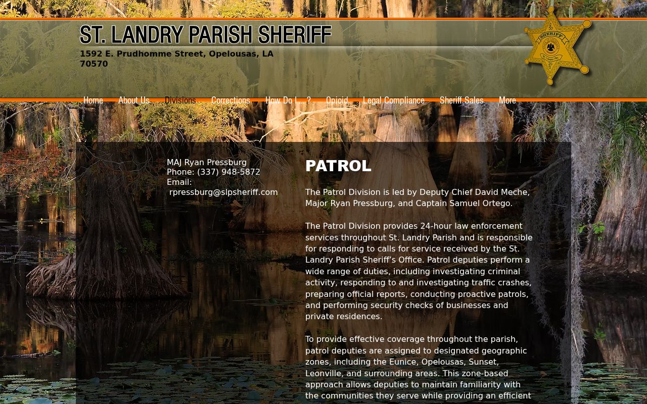 St. Landry Parish Sheriff's Office patrol zones page related to active St. Landry Parish warrant service