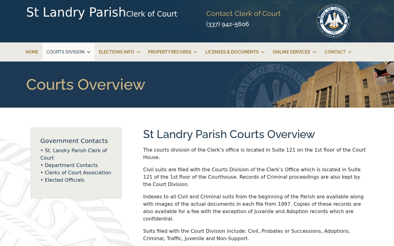St. Landry Parish Clerk of Court overview page describing criminal St. Landry Parish warrant records