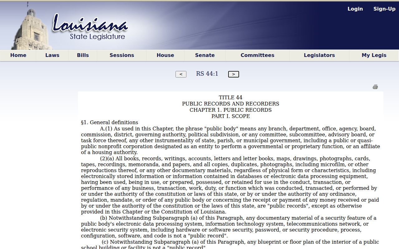 Louisiana public records law page that shapes access to St. Landry Parish most wanted records