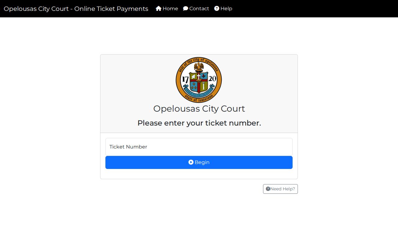 Opelousas City Court ticket number field for checking an Opelousas warrant case