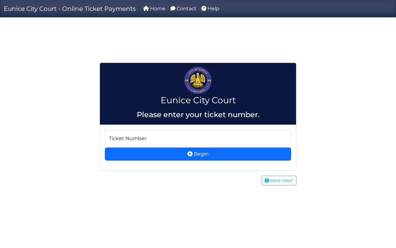 Eunice City Court fine portal ticket number field for checking a Eunice warrant case
