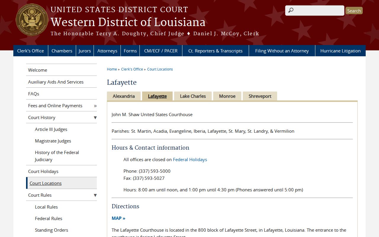 Federal Lafayette Division court page covering federal warrants for St. Landry Parish cases