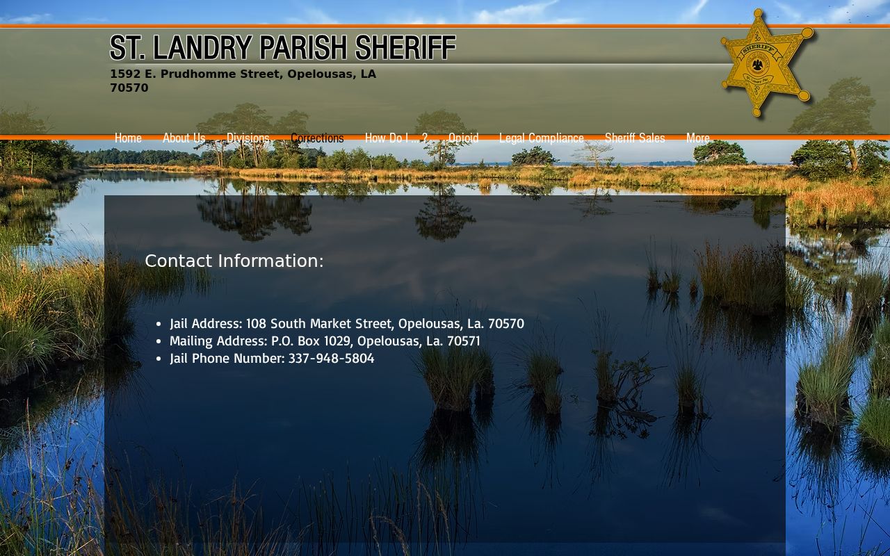 St. Landry Parish Sheriff's Office contact page listing the sheriff complex and parish jail
